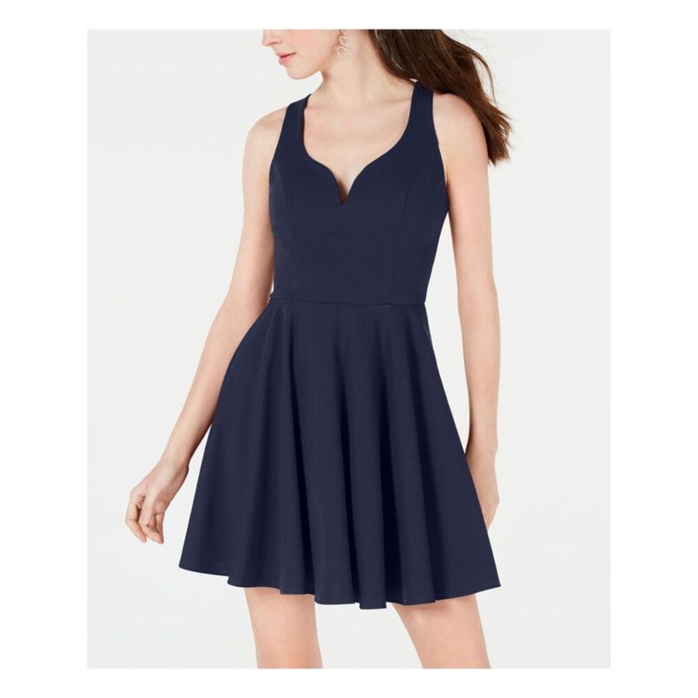 B DARLIN Womens Navy Sleeveless Above The Knee Fit + Flare Dress 1\2